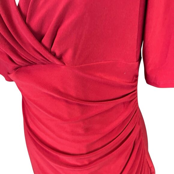 LAUREN Ralph Lauren Surplice Sheath Ruched Dress, Red, Size 10 elbow sleeves - Picture 3 of 7